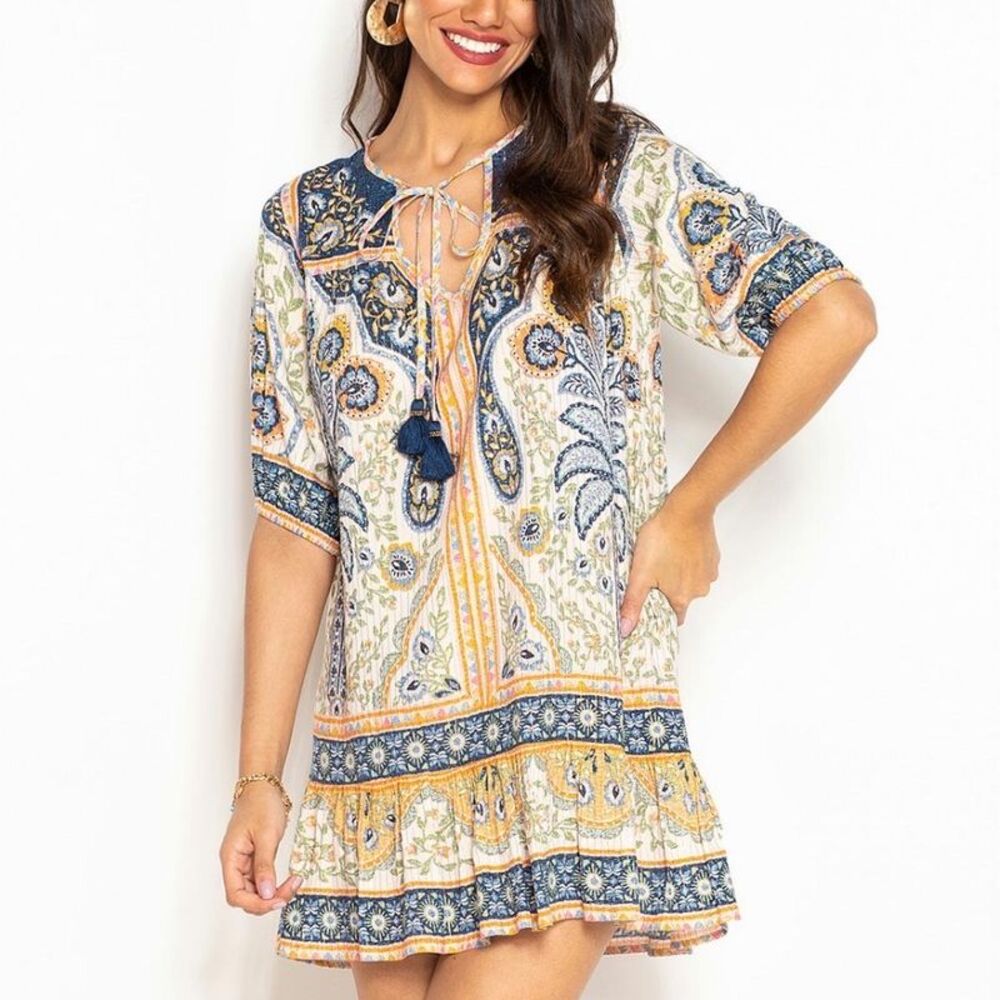 Farm Rio Boho Palm Mini Dress Small